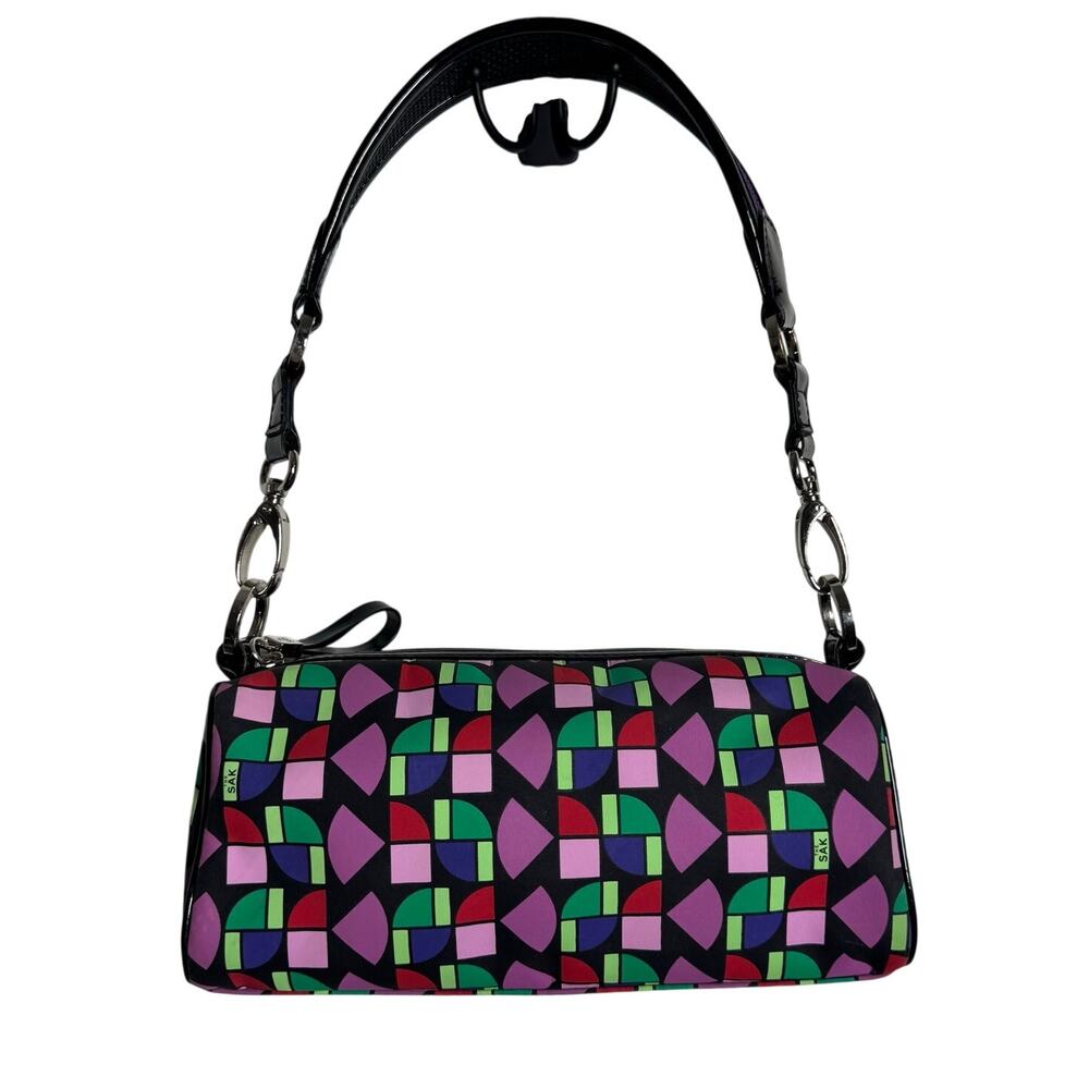 The Sak Womens Small Baguette Shoulder Bag Multicolor Geometric Pattern Y2K Prep